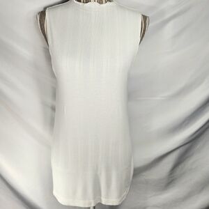 LOFT White Ribbed Ruffle Collar Sleeveless Tunic Top Size Large